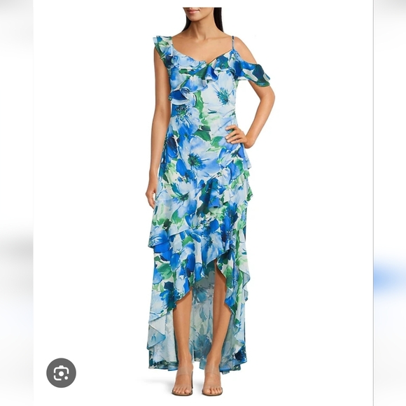 Alex Marie NWT Asymmetrical Cotton Dress in Blue and Green Floral Lacey Size 12